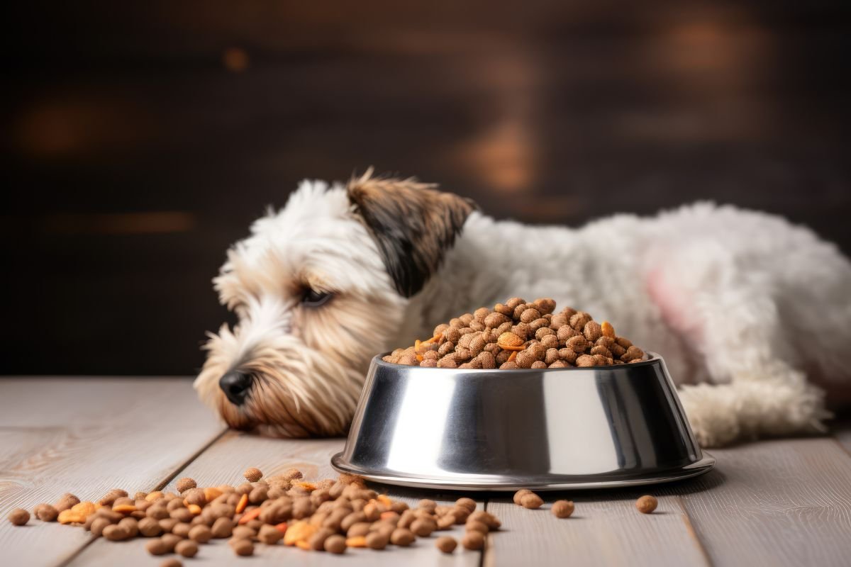 Pies przy misce z karmą – najczęstsze błędy przy zmianie karmy u psa